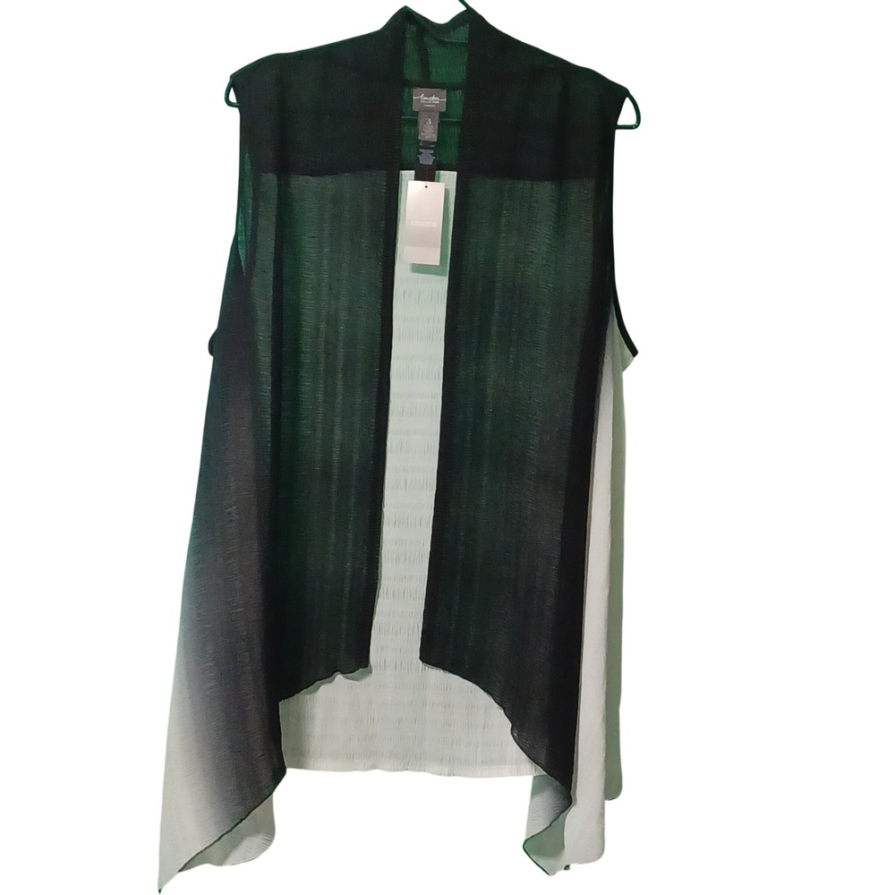 Chico's Travelers Collection Drama Vest Black Ecru Ombre Crinkle Size 3 NEW